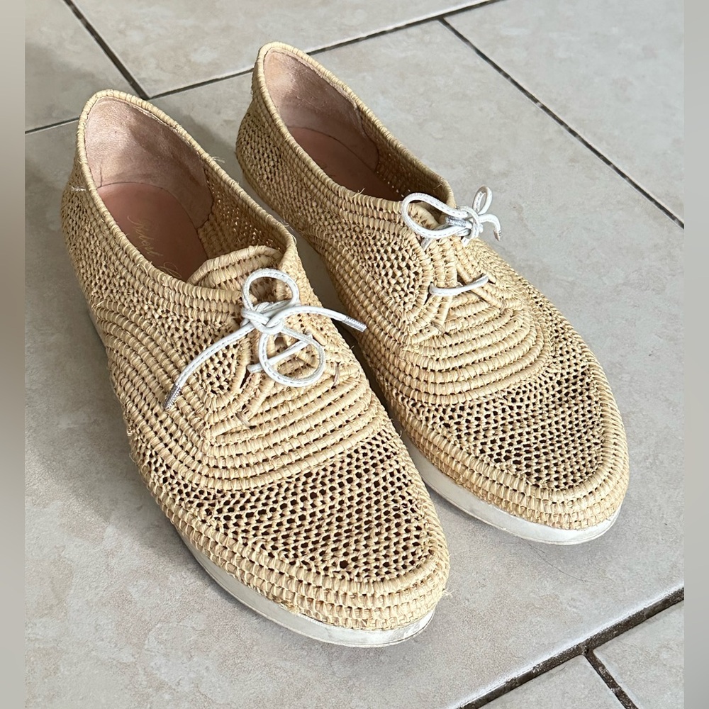 R Robert Clergerie "Pinto" Platforms Beige Woven Footwear - Picture 2 of 7